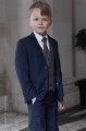 Boys Navy Suit with Orange Check Tweed Waistcoat - Ashby