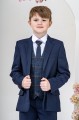 Boys Navy Suit with Navy Tartan Check Tweed Waistcoat - Charlie