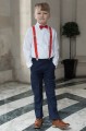 Boys Navy Trouser Suit with Red Braces - Gregory