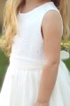 Girls Ivory Embroidered Dress with Organza Sash - Olivia