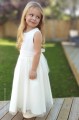 Girls Ivory Embroidered Dress with Organza Sash - Olivia