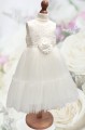 Girls Light Ivory Petal Sash Flower Girl Dress - Anya