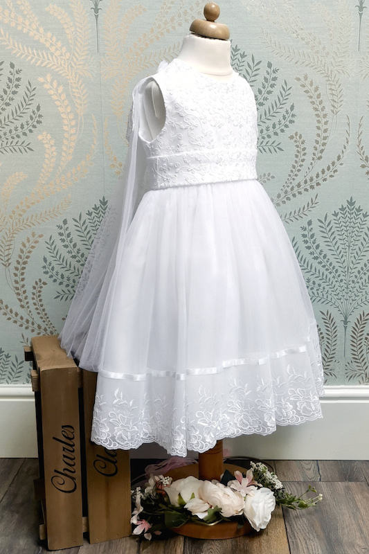 Girls White Organza Lace Dress with Cape - Charlotte