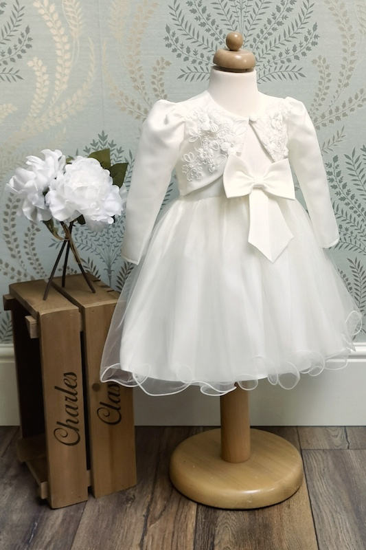 Ivory Bow Baby Flower Girl Dress with Bolero - Katie