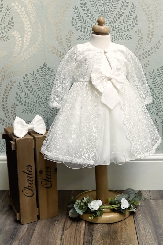 Ivory Baby Flower Girl Dress with Jacket & Headband - Rosie