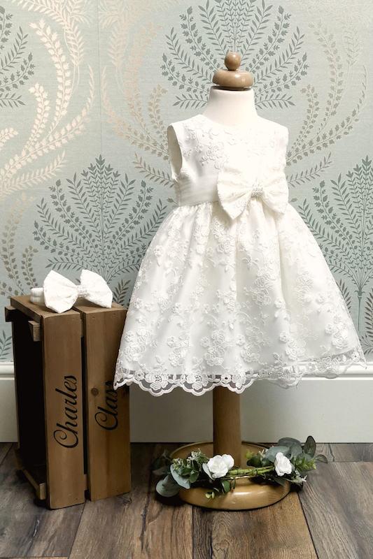 Ivory Lace Baby Flower Girl Dress with Headband - Nancy