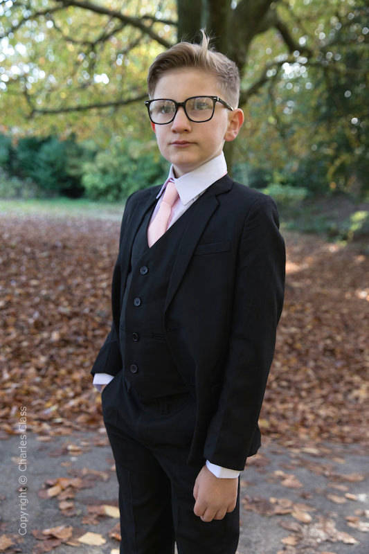 Boys Black Suit with Pale Pink Tie - Marcus