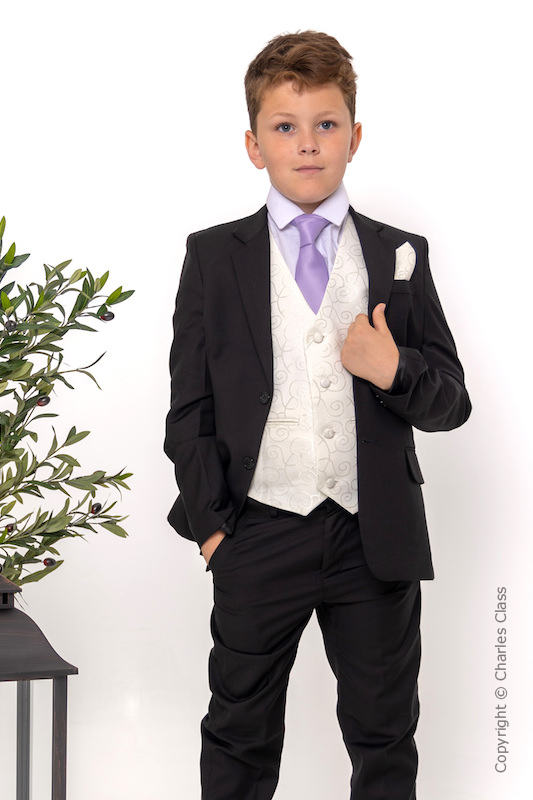 Boys Black Tuxedo Suit With Purple Vest - Toddler Tux For Weddings & Communion (18-24 Months)