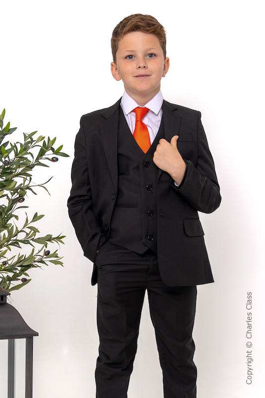 Boys Black Suit with Orange Tie Marcus