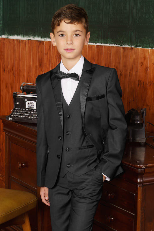 Boys Black Tailored Fit Tuxedo Suit - Albert