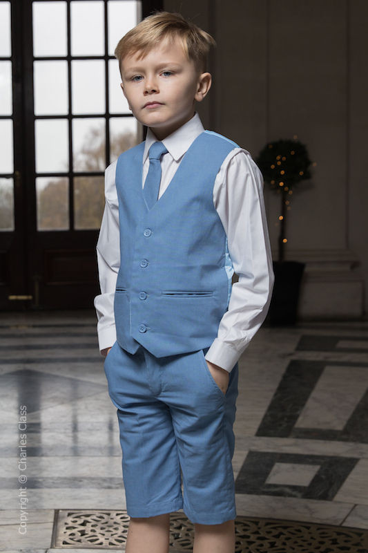 Boys Blue Cotton Linen Shorts Suit - Marvin