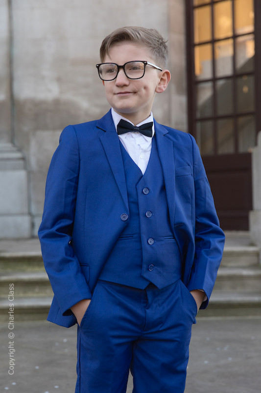 Boys Electric Blue Suit with Navy Satin 