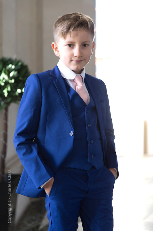 Boys Electric Blue Suit with Pale Pink Tie - Barclay