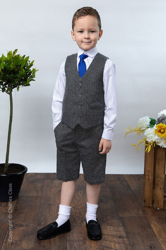 Boys Grey Herringbone Tweed Shorts Suit - Reuben