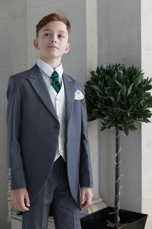 grey suit ivory shirt
