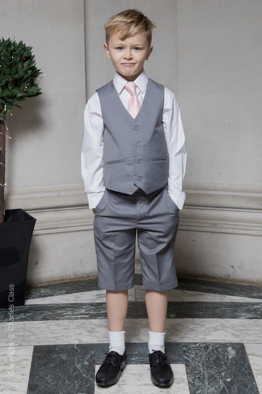 Boys Light Grey Shorts Suit with Pale Pink Tie - Harry