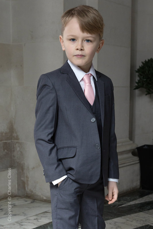 Boys Grey Jacket Suit with Pale Pink Tie - Oscar