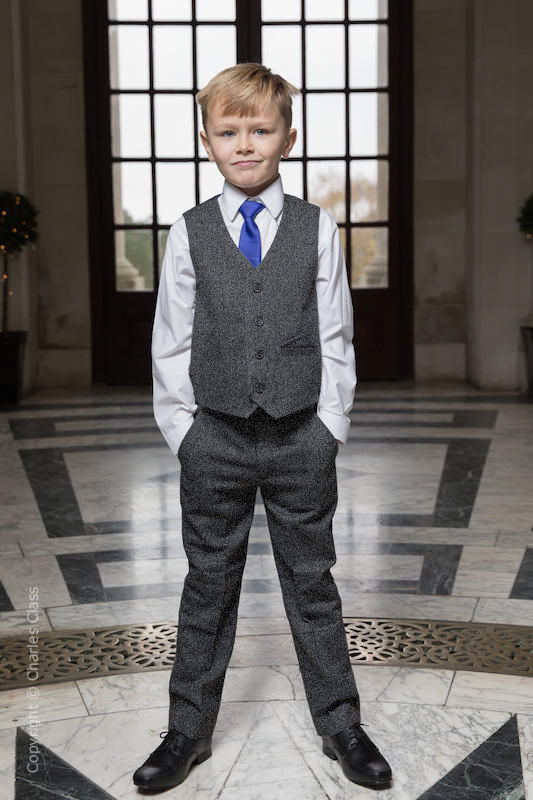 Kids Baby Boys Tan Brown Herringbone Check Tweed Piece Suit