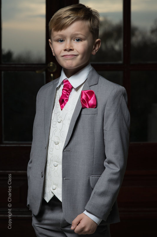 Light grey tux with pink tie store