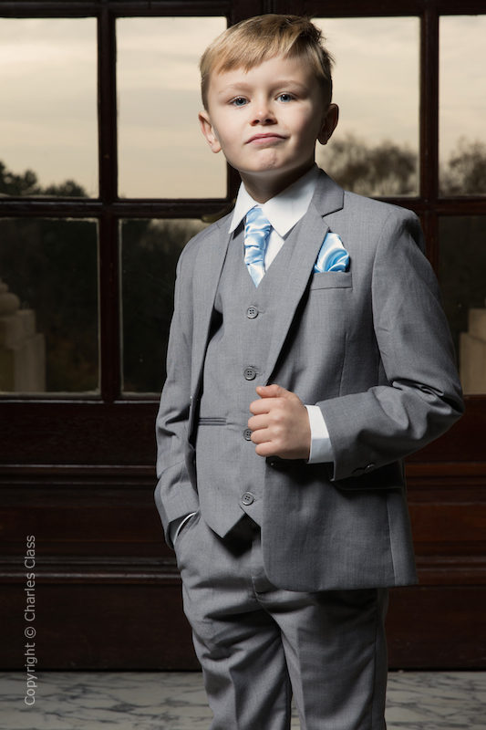 blue suit grey jacket