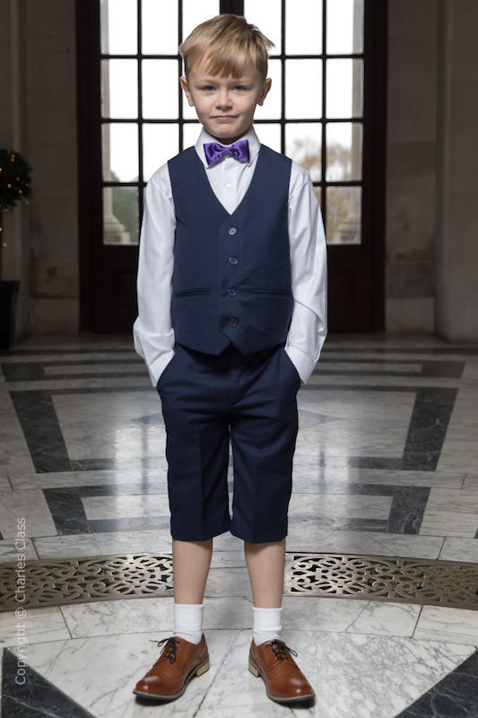 Boys Navy Shorts Wedding Suit with 