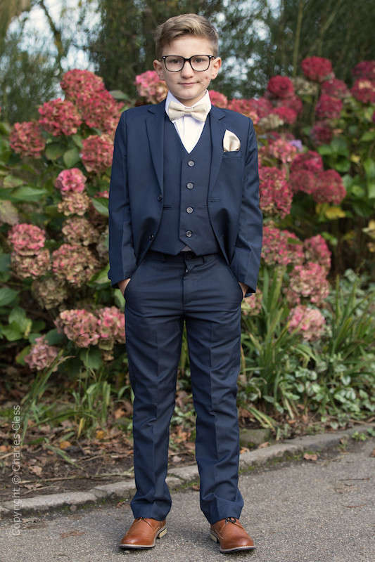 Boys Navy Suit | Boys Champagne Bow Tie Suit | Boys Wedding Suit