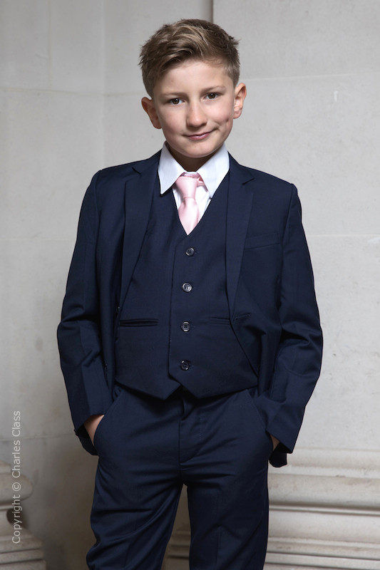 Boys Navy Suit with Pale Pink Tie - Stanley