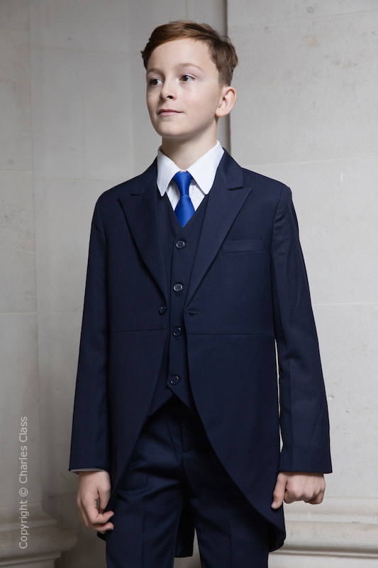 Boys Navy Tail Coat Wedding Suit with Royal Blue Tie | Charles Class