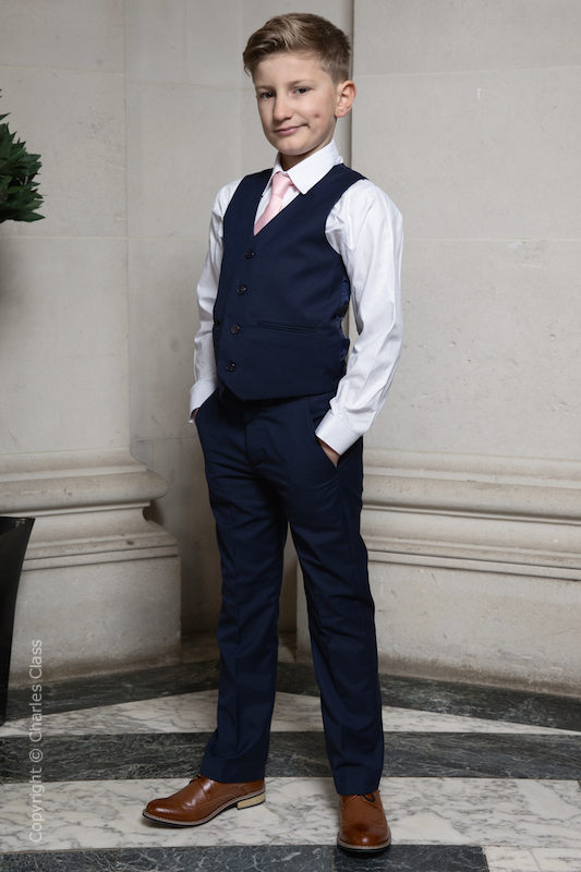 Boys Navy Trouser Suit Boys Pale Pink Tie Suit Boys Wedding Suit