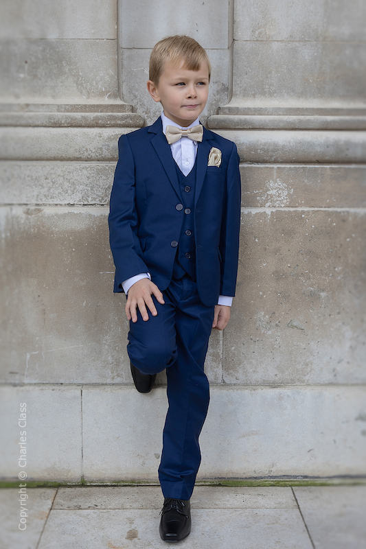 Boys Royal Blue Suit Champagne Bow Tie Suit Boys Wedding Suit