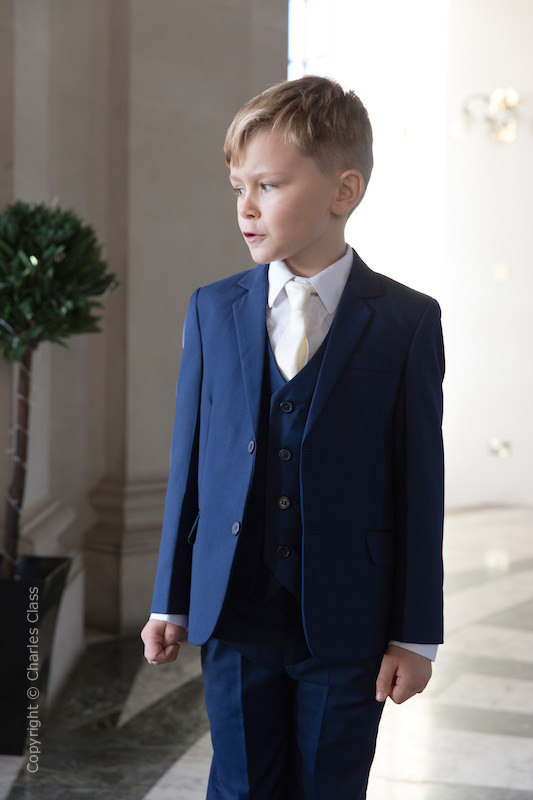 Boys Royal Blue Wedding Suit with Ivory Satin Tie | Charles Class