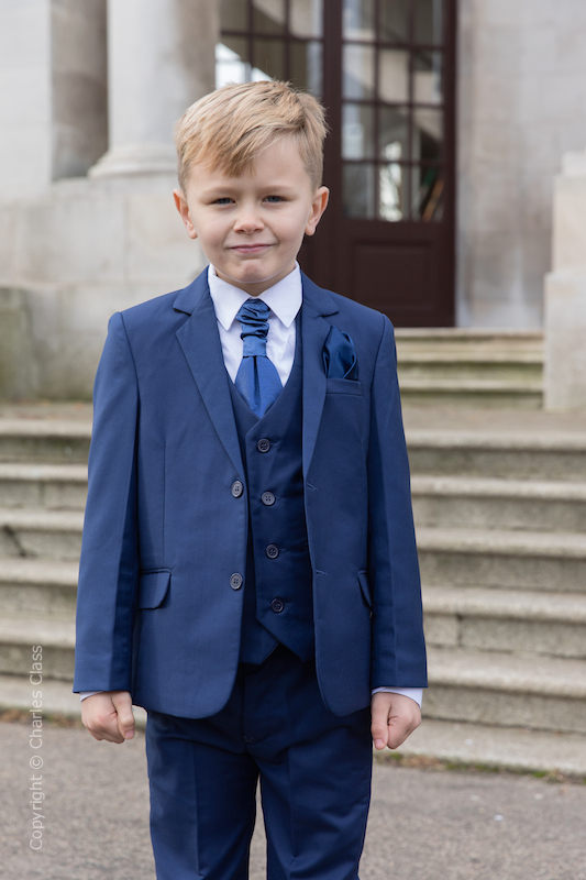 Boys Royal Blue Suit with Navy Satin Cravat Set