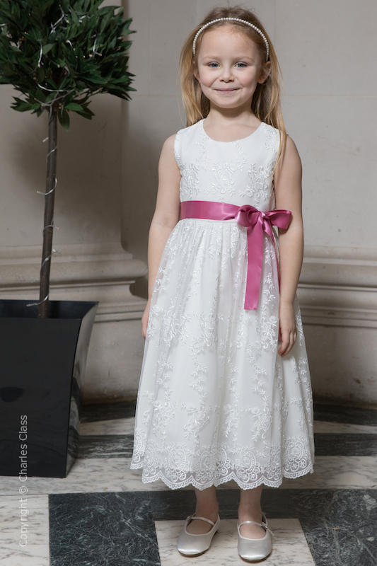 Girls Ivory Lace Flower Girl Dress with 