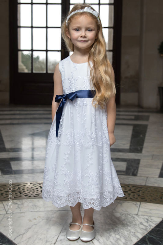 navy and white lace dress