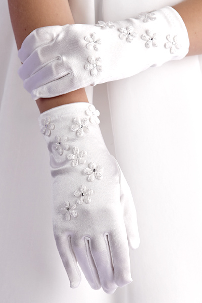 Peridot Girls White Diamant Flower Gloves - Style Rebecca