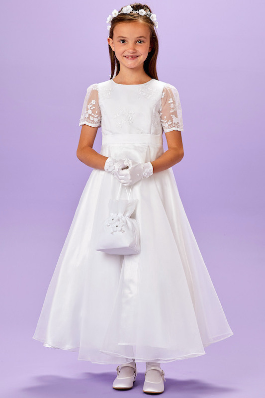 Peridot Ivory or White Lace Organza Communion Dress - Style Melissa