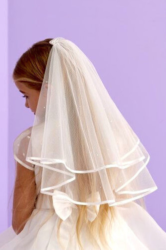 Peridot Girls Ivory Diamante Communion Veil - Style Katie