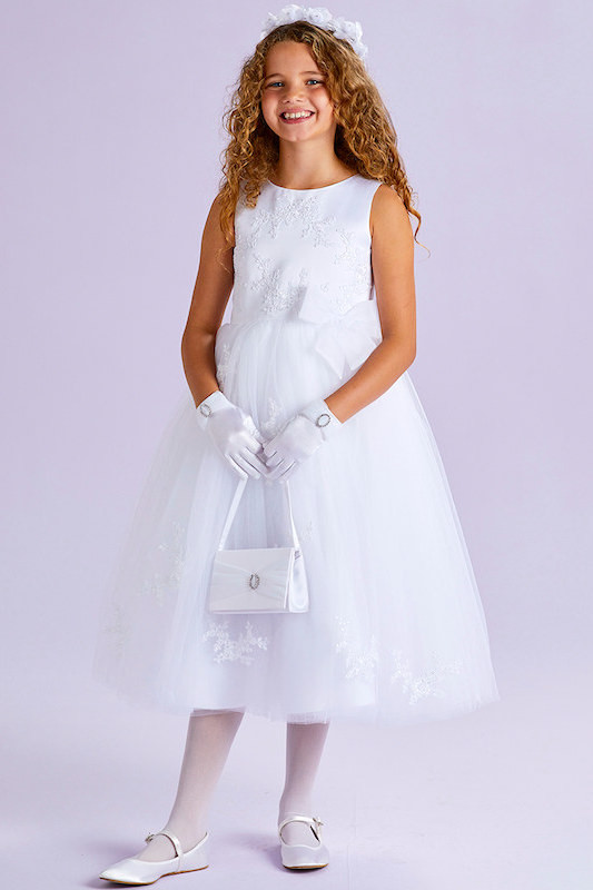 Peridot White Guipure Lace Ballerina Communion Dress - Style June