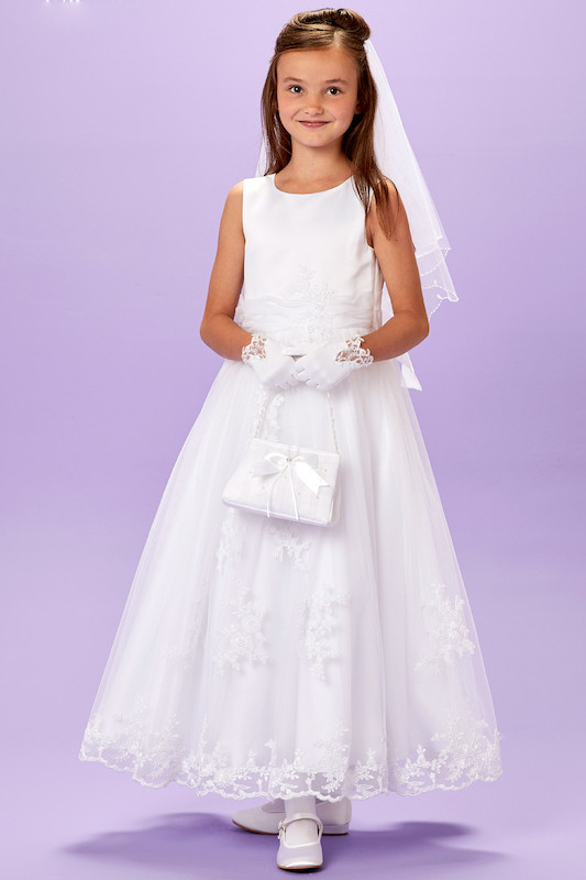 Peridot White Guipure Organza Communion Dress - Style Lucinda