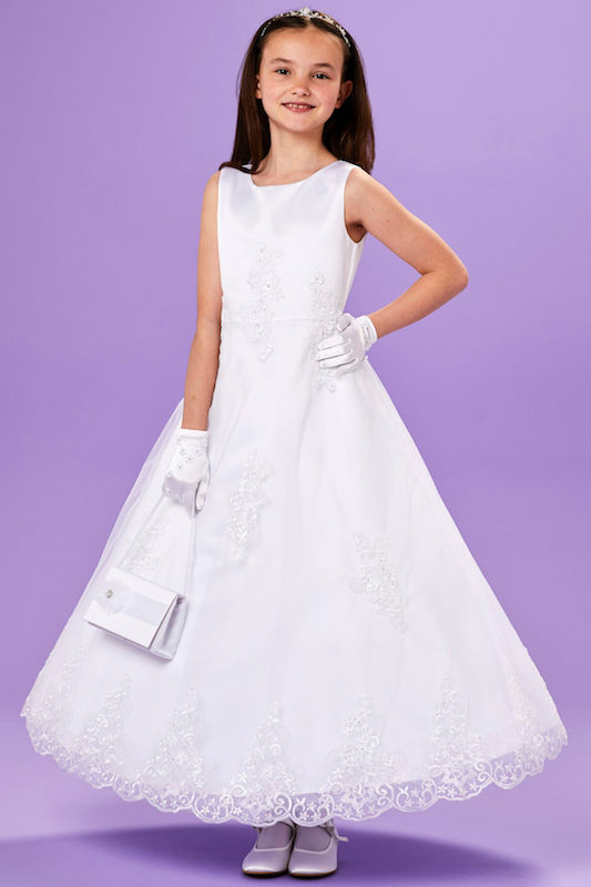 Peridot White Sparkle Lace Communion Dress - Style Erin