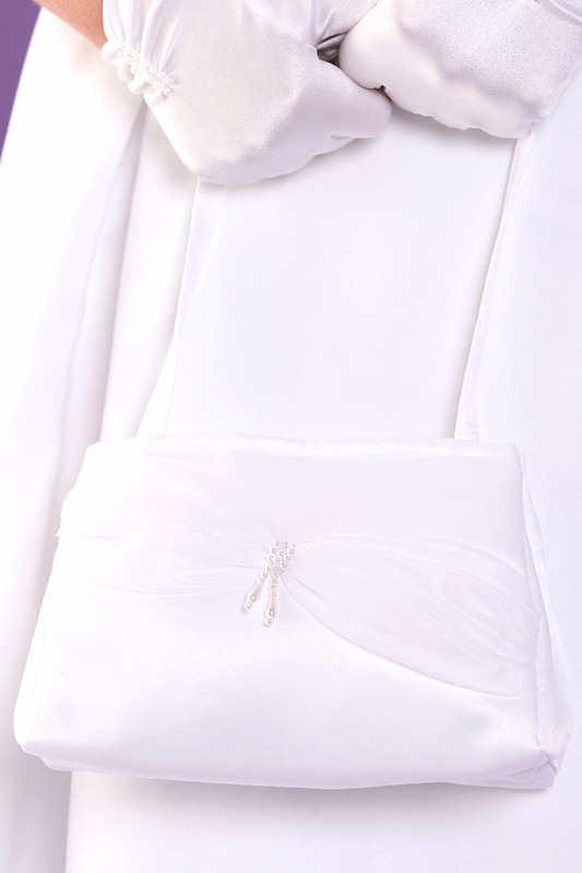 Peridot Girls White Organza Drop Pearl Soft Satin Bag - Style Elsa