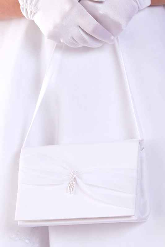 Peridot Girls White Organza Drop Pearl Satin Bag - Style Jasmine