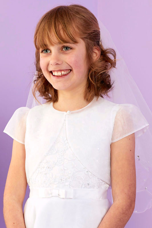 Peridot Girls White Organza Short Sleeve Bolero - Style Willow