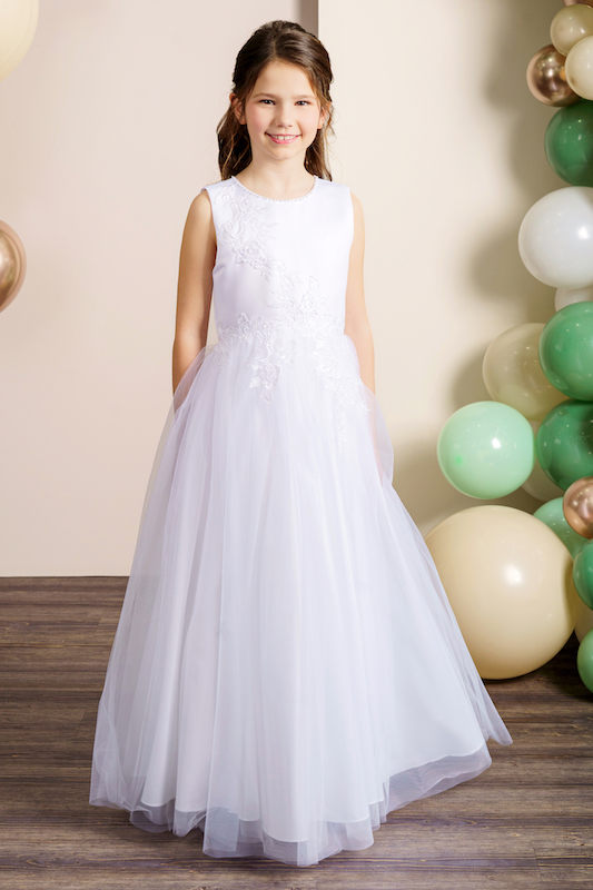 Pearl Top-Tulle Bottom  Communion Dress