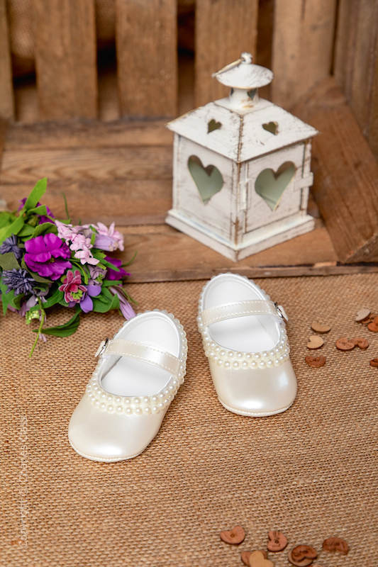 Baby Girls Ivory Pearl Buckle Strap Shoes