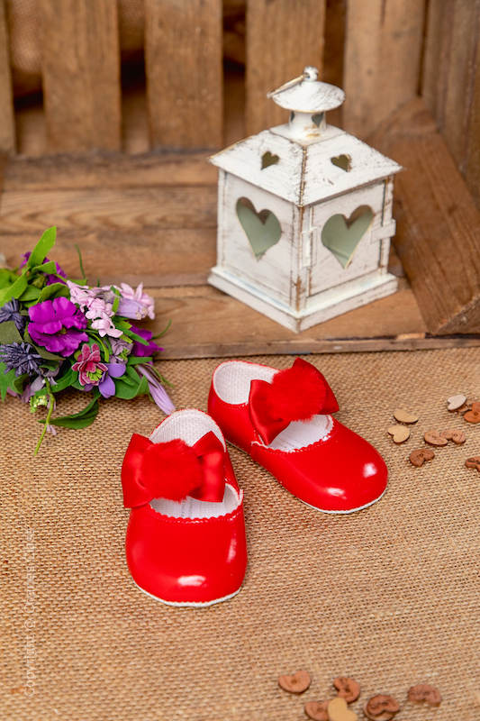 Baby Girls Red Pom Pom Bow Patent Shoes by Baypods