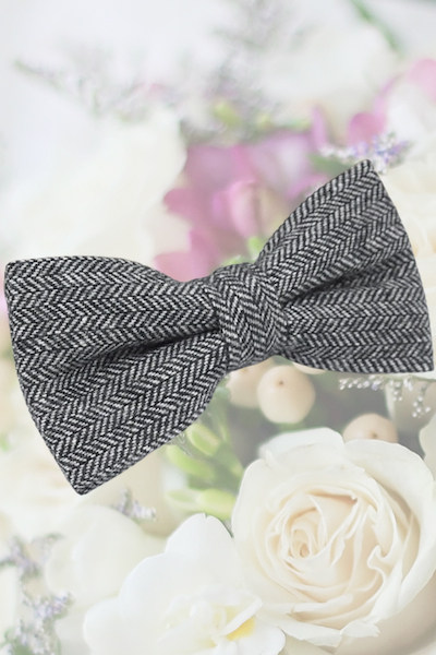 Boys Black Herringbone Adjustable 100% Wool Dickie Bow