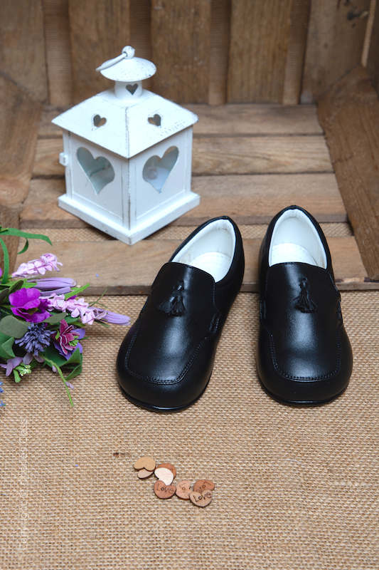 Boys Black Matt Tassel Leather Loafers