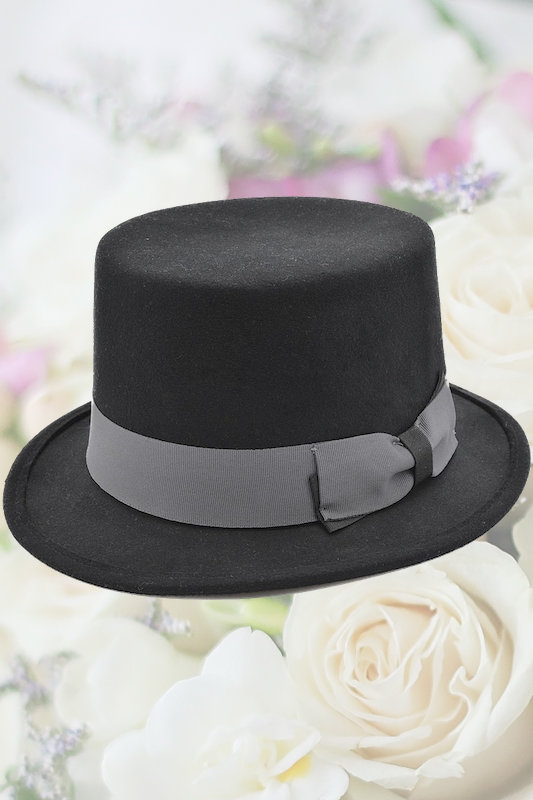 Boys Black & Grey 100% Wool Soft Top Hat