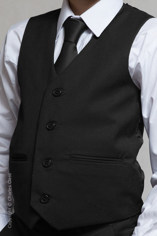 Boys Black Plain Suit Waistcoat